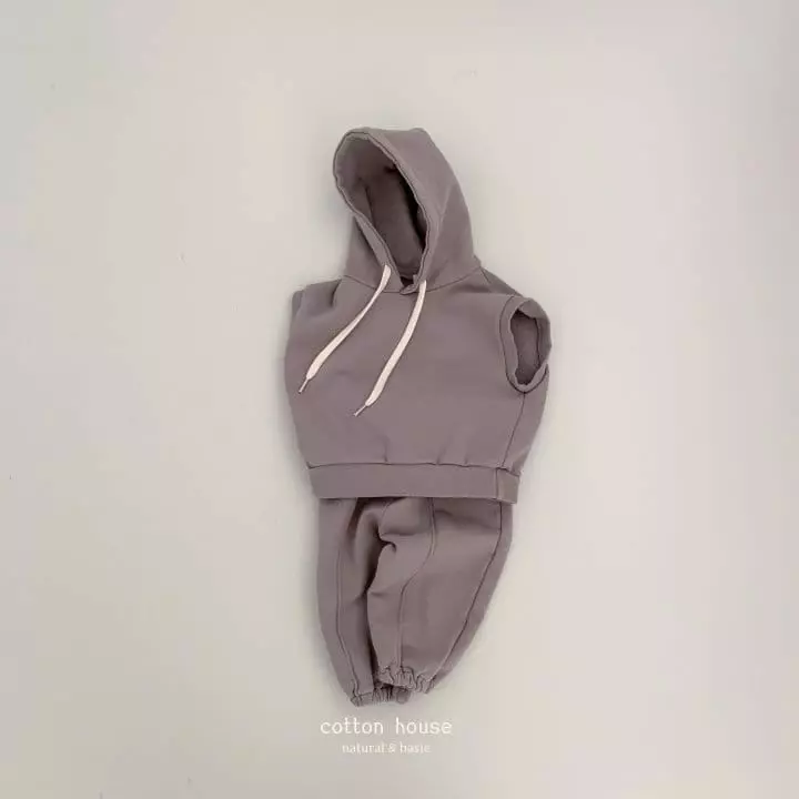 Cotton House - Korean Children Fashion - #minifashionista - Sleeveless Hoody Top Bottom Set - 3