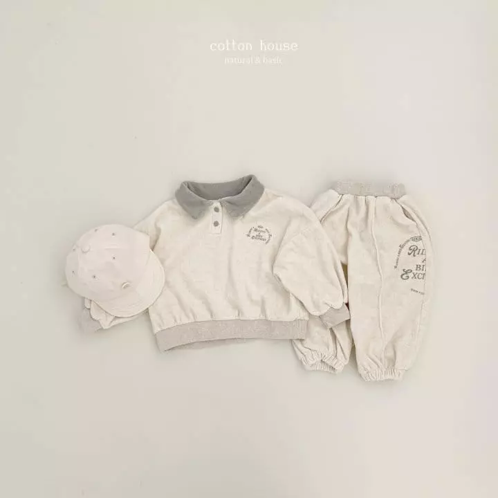 Cotton House - Korean Children Fashion - #minifashionista - Terry Collar Top Bottom Set - 2