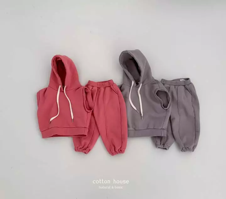 Cotton House - Korean Children Fashion - #minifashionista - Sleeveless Hoody Top Bottom Set - 4
