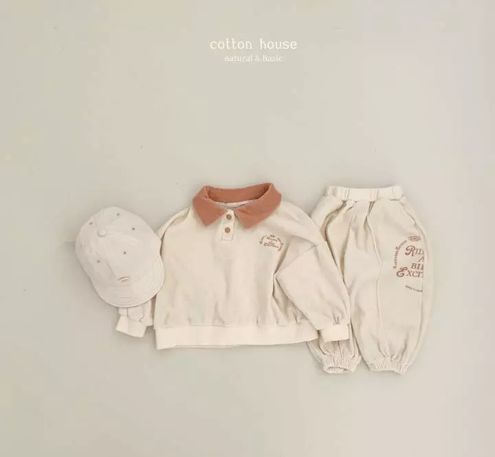 Cotton House - Korean Children Fashion - #prettylittlegirls - Terry Collar Top Bottom Set - 3