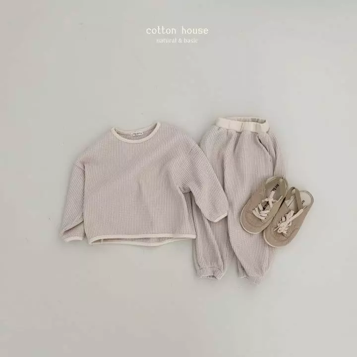Cotton House - Korean Children Fashion - #prettylittlegirls - Waffle Piping Top Bottom Set - 2