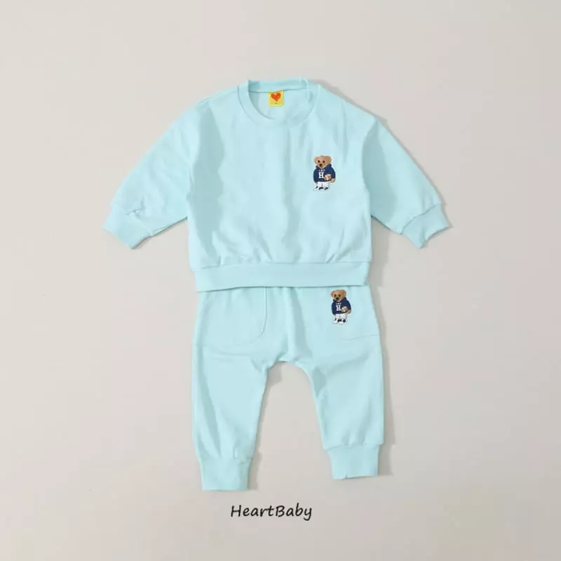 Heart Baby - Korean Children Fashion - #Kfashion4kids - Bear Embroidery Top Bottom Set - 7