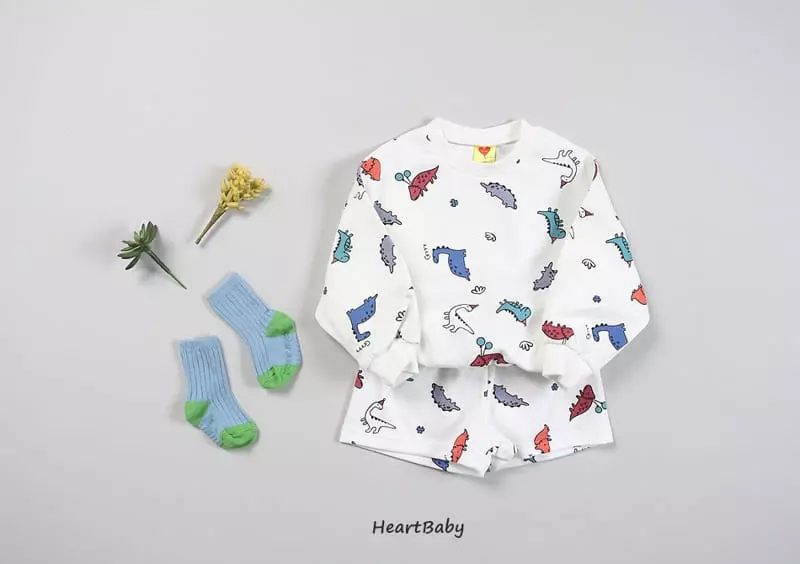 Heart Baby - Korean Children Fashion - #childrensboutique - Dino Shorts Top Bottom Set - 5