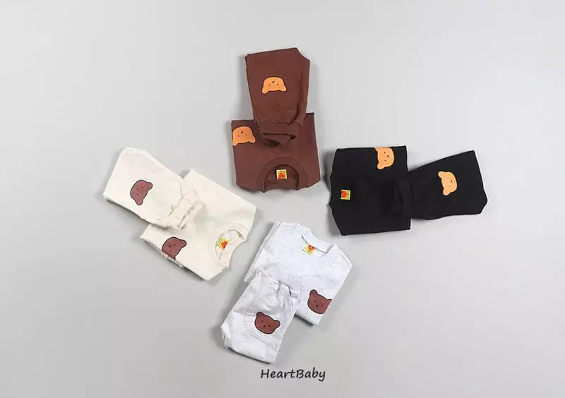 Heart Baby - Korean Children Fashion - #designkidswear - Bear Face Top Bottom Set - 3