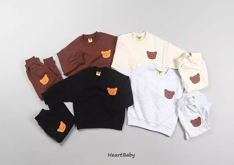 Heart Baby - Korean Children Fashion - #fashionkids - Bear Face Top Bottom Set - 5
