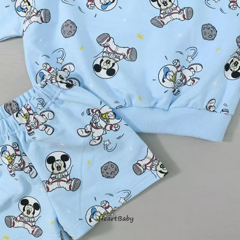 Heart Baby - Korean Children Fashion - #kidsshorts - Space Mickey Top Bottom Set - 9
