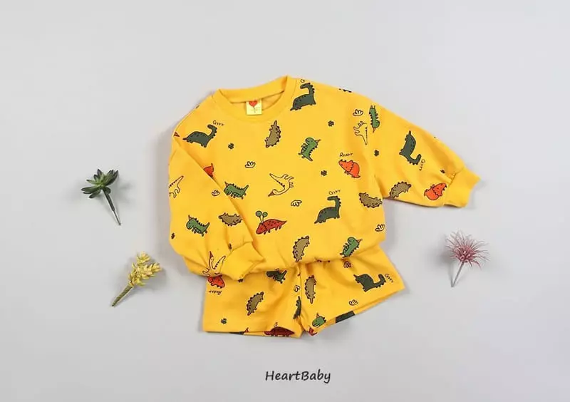 Heart Baby - Korean Children Fashion - #kidsshorts - Dino Shorts Top Bottom Set - 9
