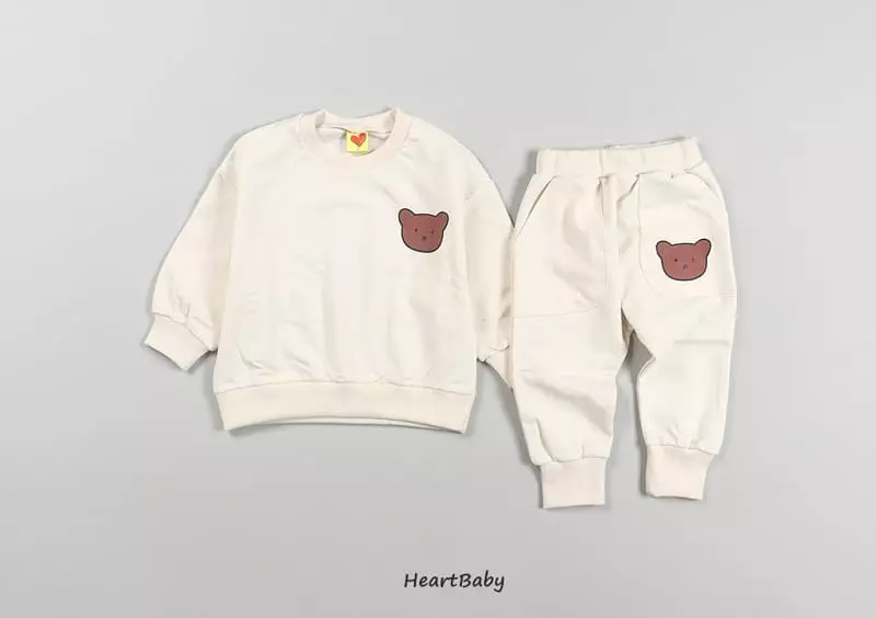 Heart Baby - Korean Children Fashion - #kidsstore - Bear Face Top Bottom Set - 7