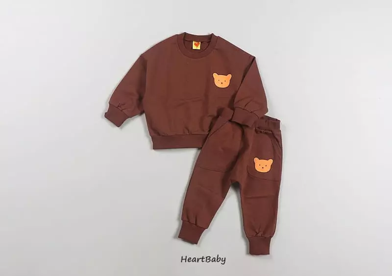 Heart Baby - Korean Children Fashion - #littlefashionista - Bear Face Top Bottom Set - 10