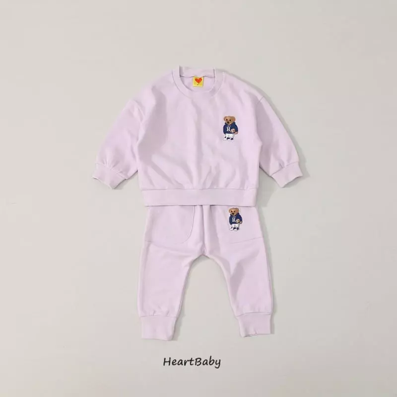 Heart Baby - Korean Children Fashion - #magicofchildhood - Bear Embroidery Top Bottom Set - 9