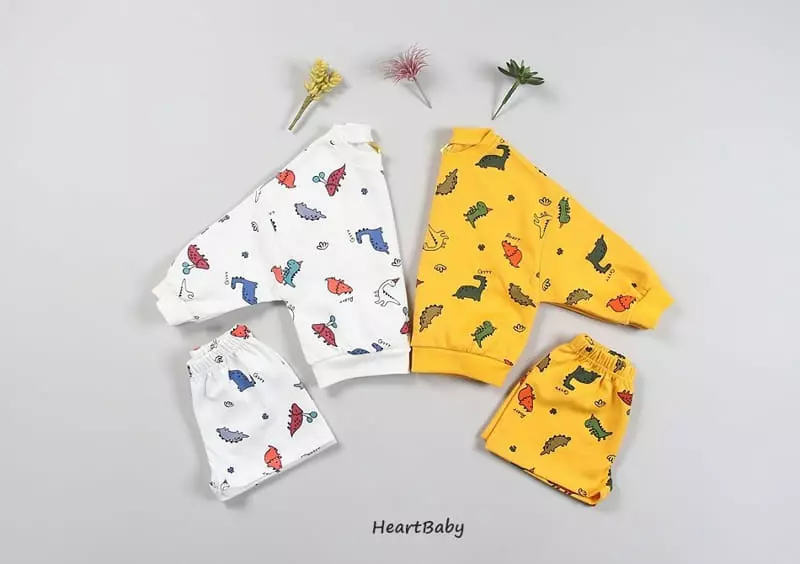 Heart Baby - Korean Children Fashion - #stylishchildhood - Dino Shorts Top Bottom Set - 3