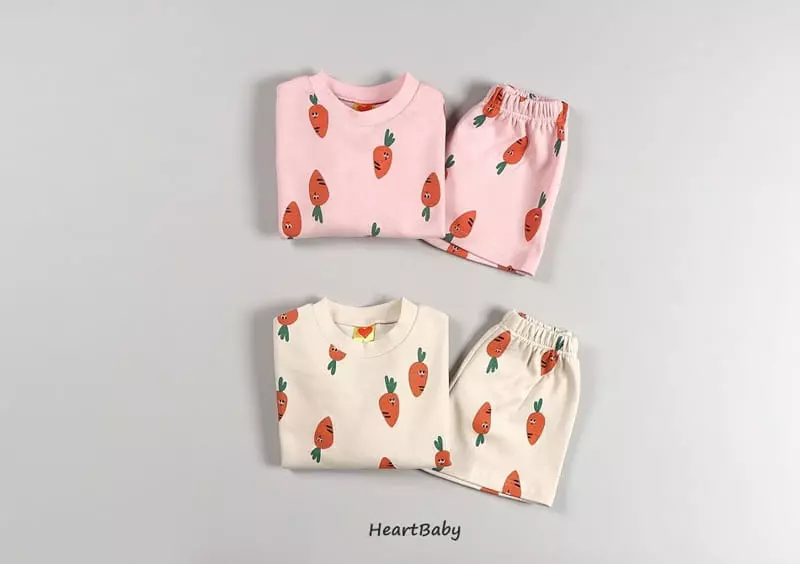 Heart Baby - Korean Children Fashion - #stylishchildhood - Carrot Shorts Top Bottom Set - 2