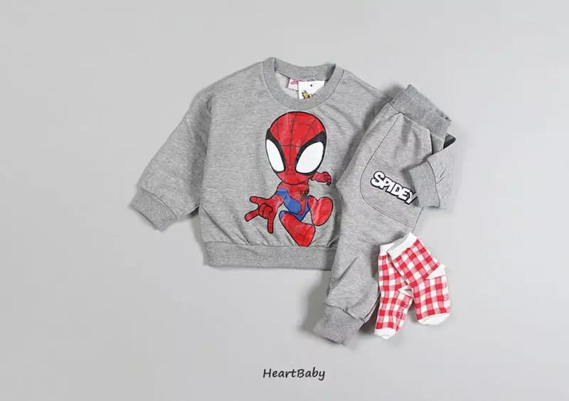 Heart Baby - Korean Children Fashion - #toddlerclothing - Spider Man Top Bottom Set - 3