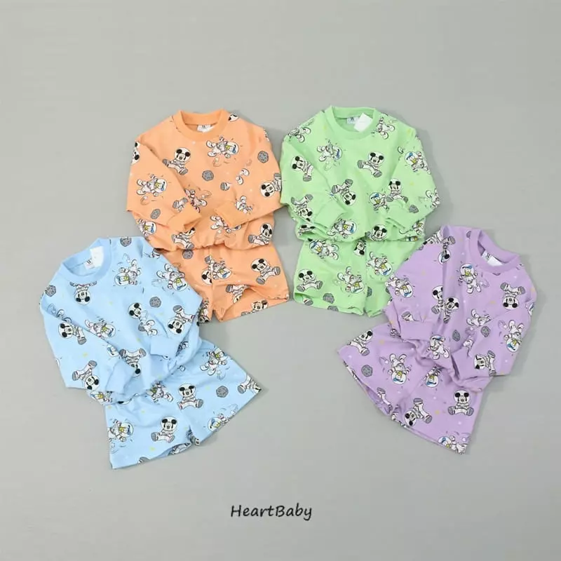 Heart Baby - Korean Children Fashion - #toddlerclothing - Space Mickey Top Bottom Set - 2