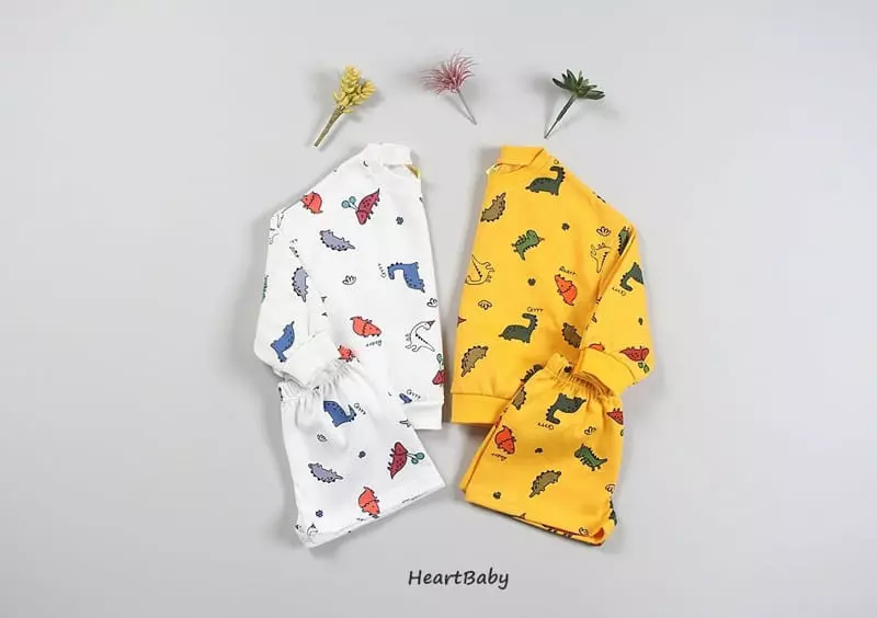 Heart Baby - Korean Children Fashion - #toddlerclothing - Dino Shorts Top Bottom Set - 2