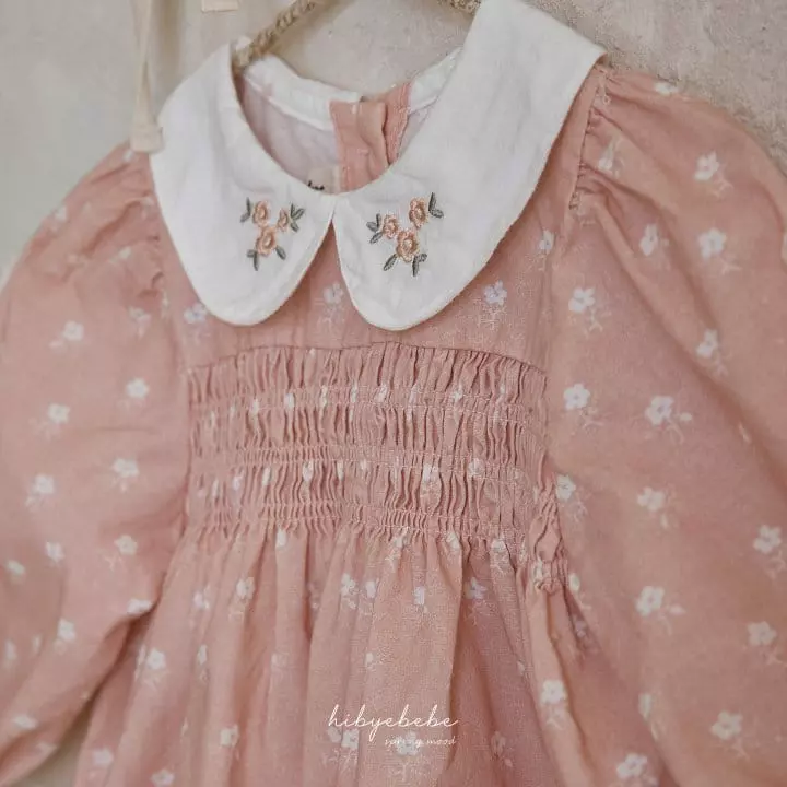 Hi Byebebe - Korean Baby Fashion - #babyoutfit - Rose Collar Smocking One-piece