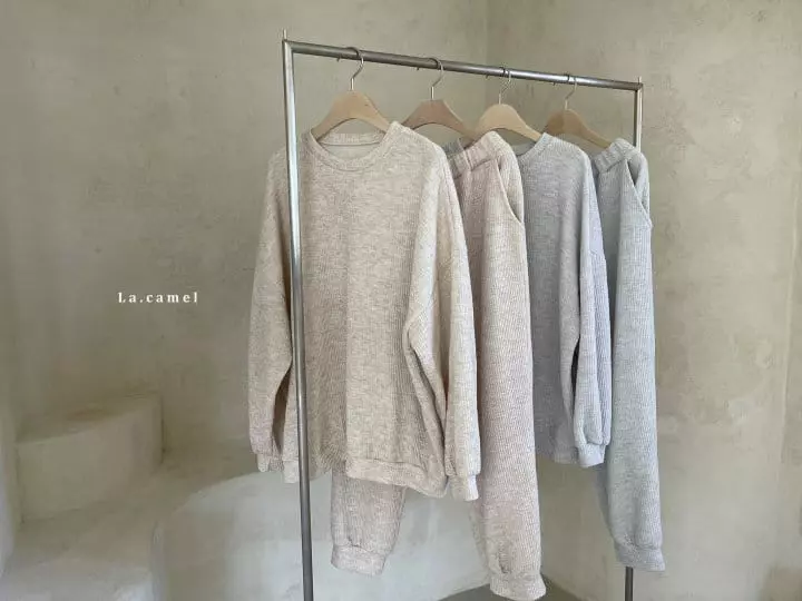 La Camel - Korean Women Fashion - #momslook - Mom Cheese Top Bottom Set - 3