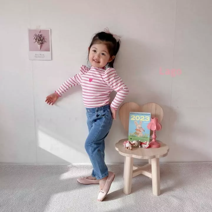 Lago - Korean Children Fashion - #childrensboutique - Heart Stripes Tee