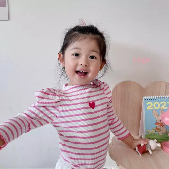 Lago - Korean Children Fashion - #discoveringself - Heart Stripes Tee - 3