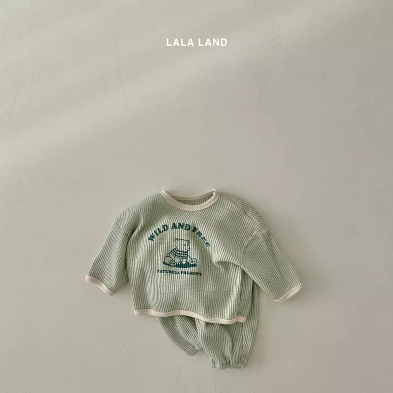 Lalaland - Korean Baby Fashion - #babyootd - Bebe Waffle Top Bottom Set - 5