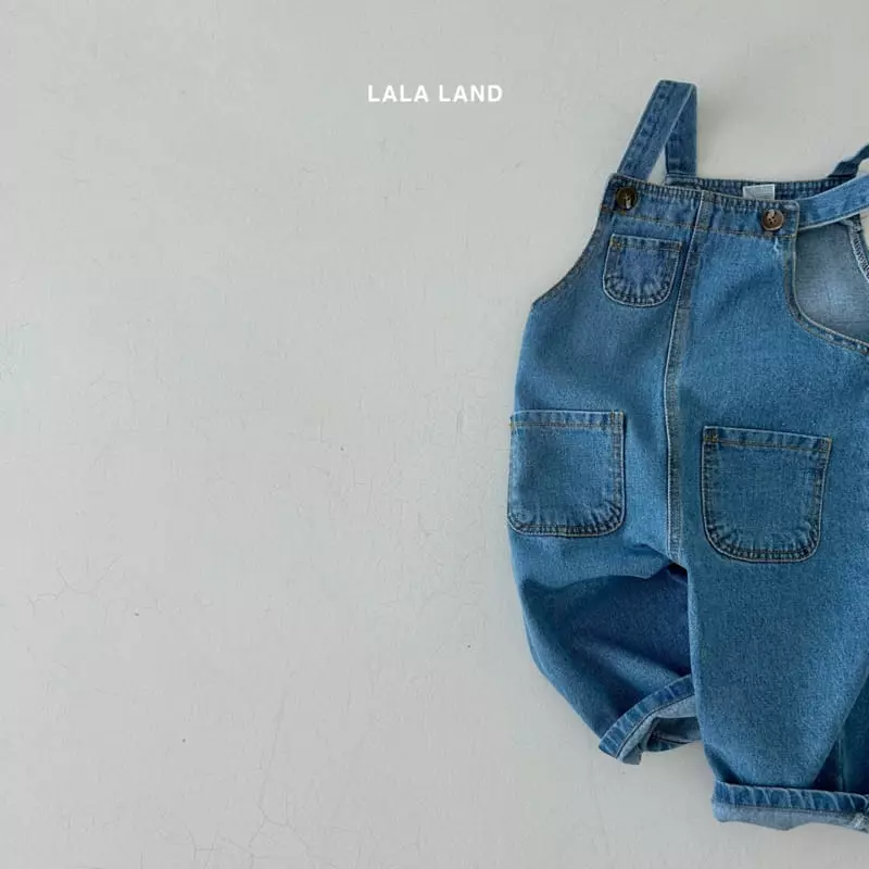 Lalaland - Korean Children Fashion - #minifashionista - Pocket Denim Dungarees - 3