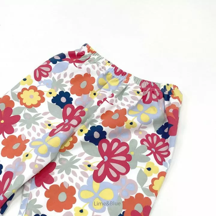 Lime & Blue - Korean Children Fashion - #littlefashionista - Esnic Flower Top Bottom Set - 11