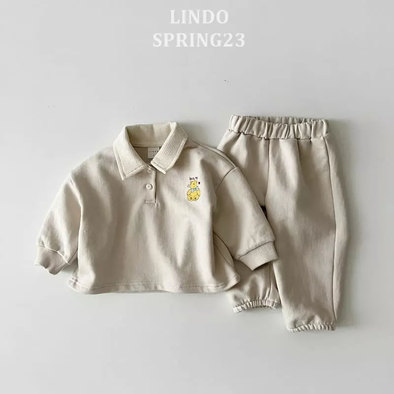 Lindo - Korean Children Fashion - #kidsshorts - Hug Me Collar Top Bottom Set - 2