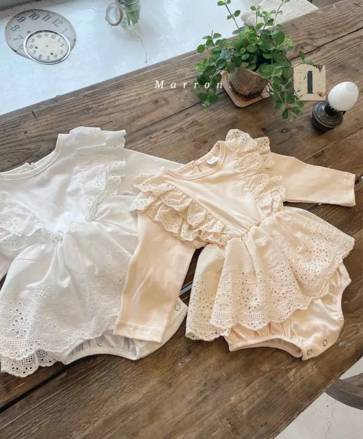 Marron Kid - Korean Baby Fashion - #babyboutiqueclothing - Vanilla Lace Bodysuit - 5
