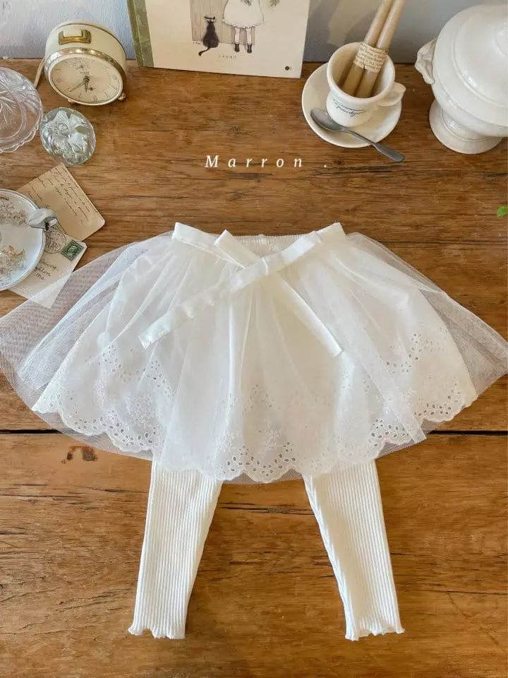 Marron Kid - Korean Children Fashion - #kidsshorts - Lace Skirt Leggings - 3