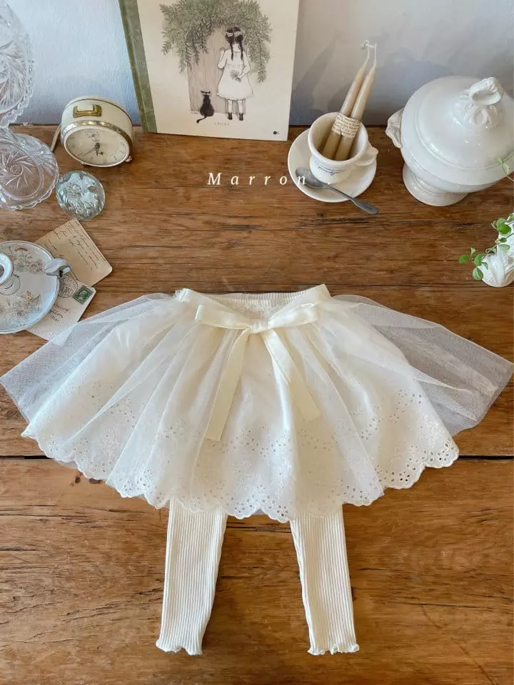 Marron Kid - Korean Children Fashion - #kidzfashiontrend - Lace Skirt Leggings - 5