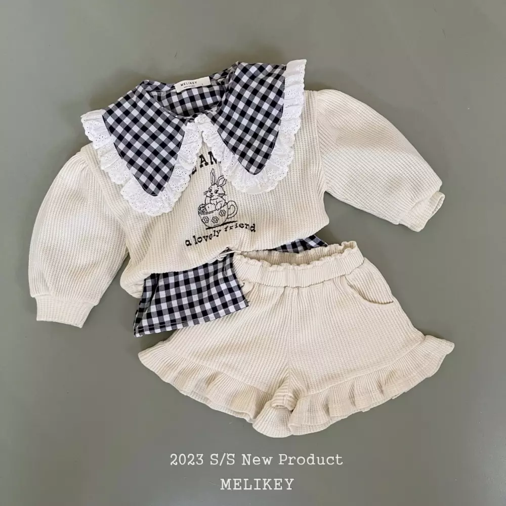 Melikey - Korean Children Fashion - #childrensboutique - Barnie Waffle Top Bottom Set - 2