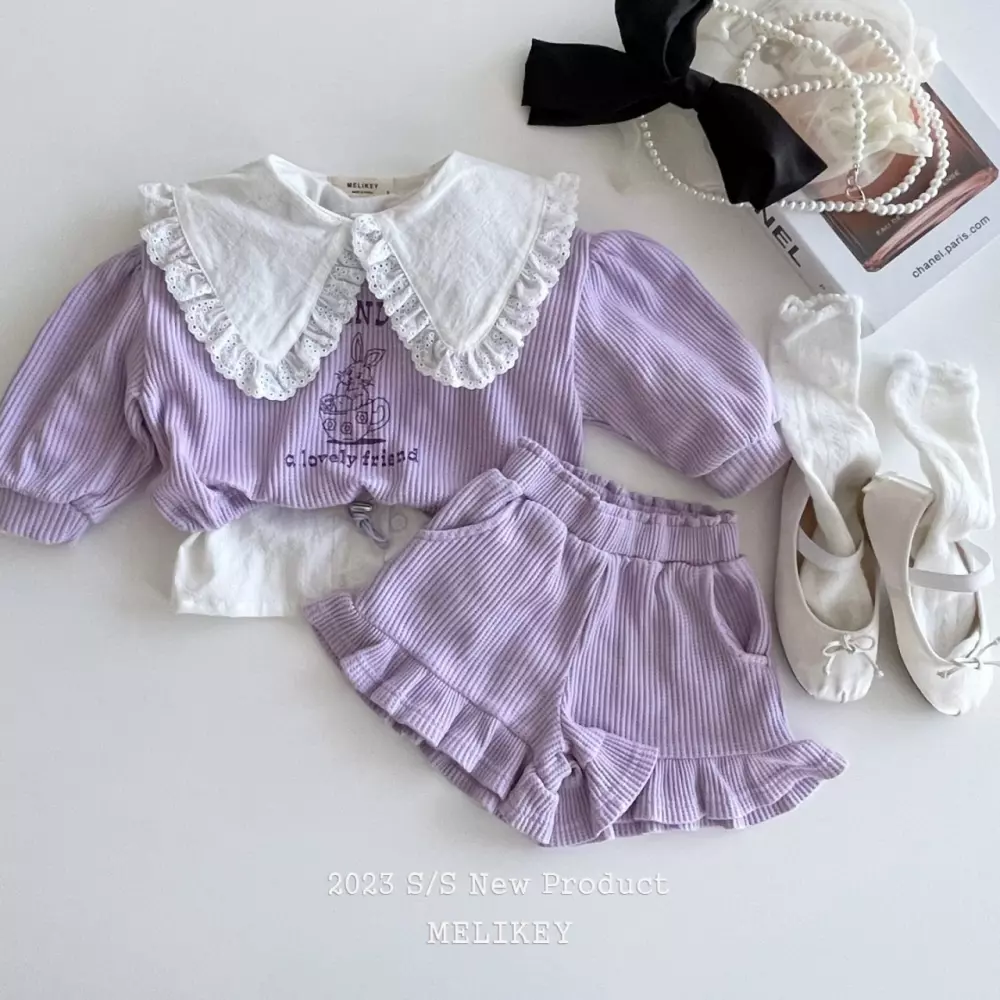 Melikey - Korean Children Fashion - #designkidswear - Barnie Waffle Top Bottom Set - 3