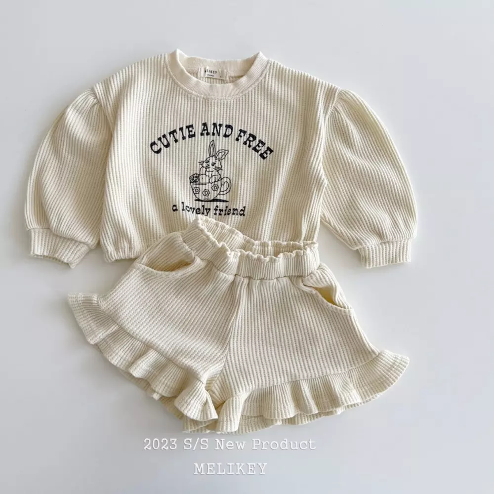 Melikey - Korean Children Fashion - #designkidswear - Barnie Waffle Top Bottom Set - 4
