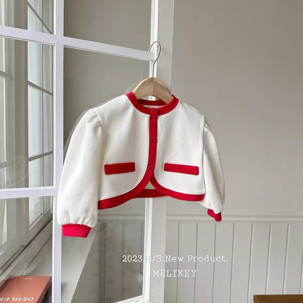 Melikey - Korean Children Fashion - #kidsstore - Color Bolero Cardigan With Wapen - 6