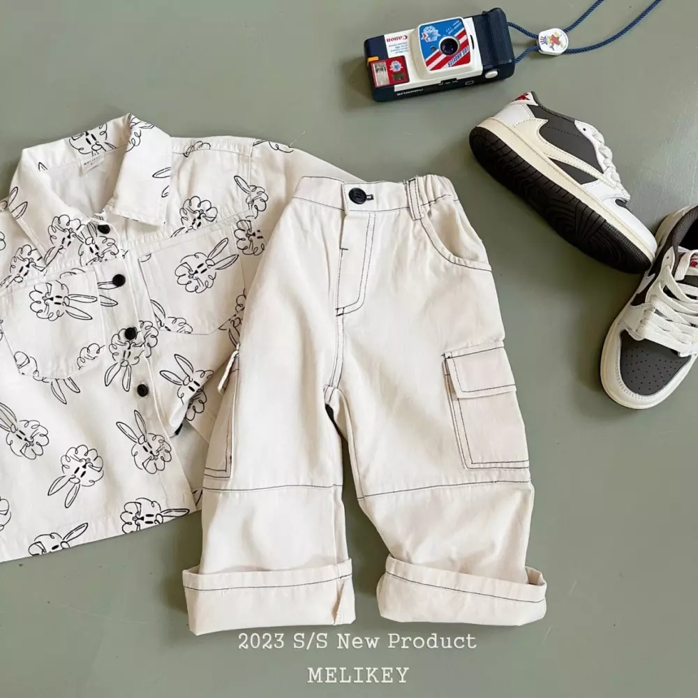 Melikey - Korean Children Fashion - #Kfashion4kids - Stitch Pants Cream - 4