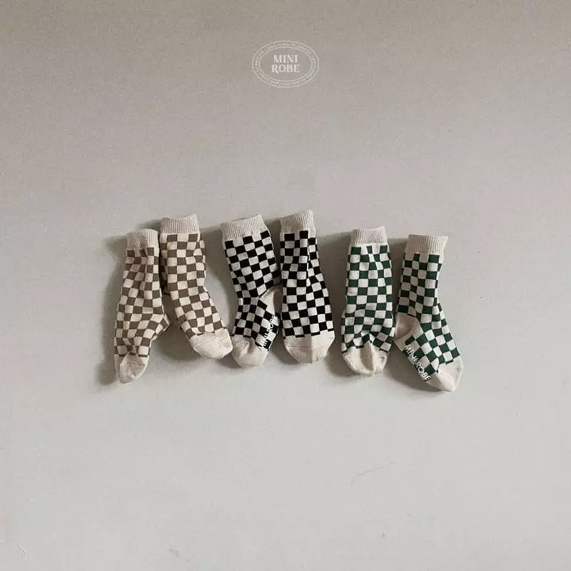 Mini Robe - Korean Baby Fashion - #babyclothing - Checker Board Socks - 3