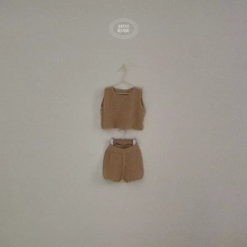 Mini Robe - Korean Baby Fashion - #babyclothing - Bebe Waffle Knit Top Bottom Set - 2