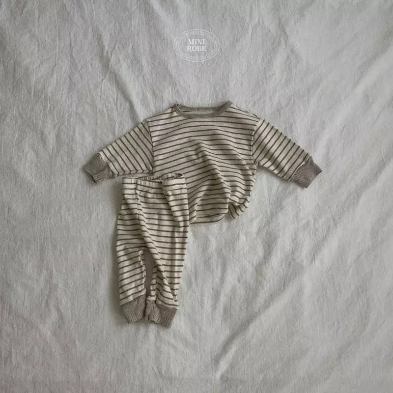 Mini Robe - Korean Baby Fashion - #babyfever - Bebe Organic Stripes Top Bottom Set - 10