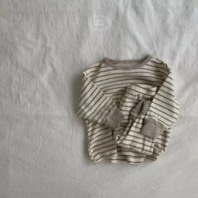 Mini Robe - Korean Baby Fashion - #babylifestyle - Bebe Organic Stripes Top Bottom Set - 12