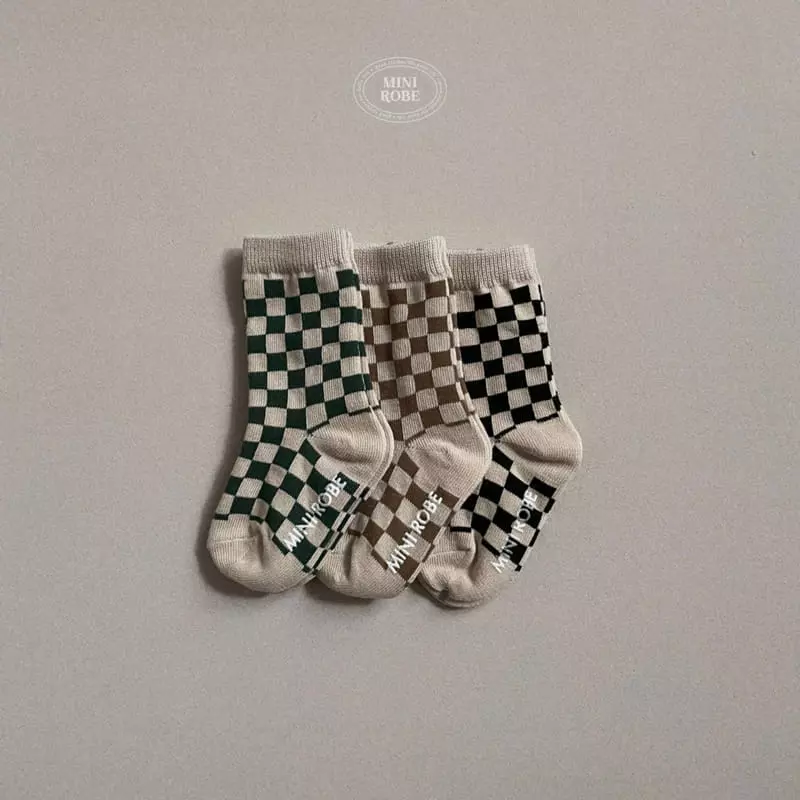 Mini Robe - Korean Baby Fashion - #babyootd - Checker Board Socks - 9