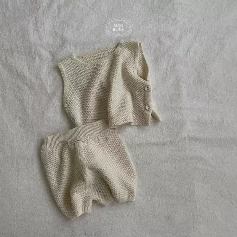 Mini Robe - Korean Baby Fashion - #babyoutfit - Bebe Waffle Knit Top Bottom Set - 9