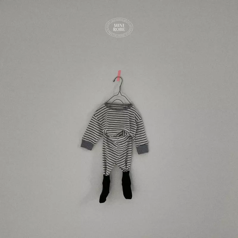 Mini Robe - Korean Baby Fashion - #babywear - Bebe Organic Stripes Top Bottom Set - 2