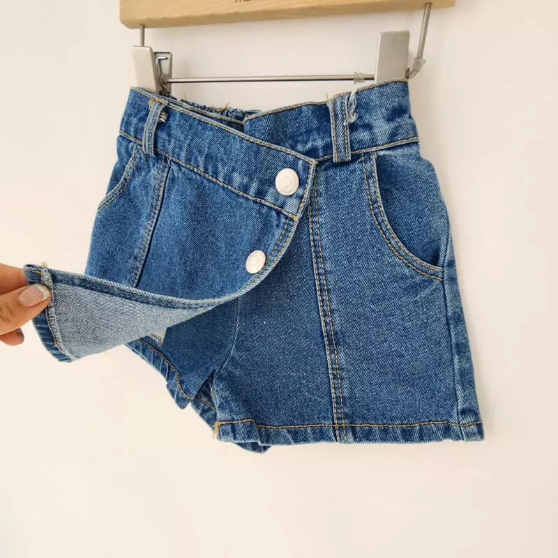 Momo Ann - Korean Children Fashion - #minifashionista - Denim Wrap Shorts - 12