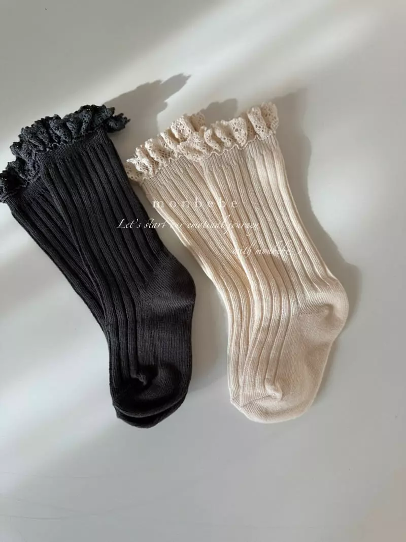 Monbebe - Korean Baby Fashion - #onlinebabyshop - Lace Knee Socks Set - 2