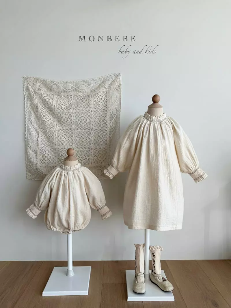 Monbebe - Korean Children Fashion - #minifashionista - Cream Smocked One-piece - 7