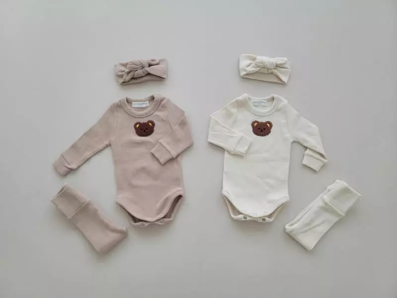 Moran - Korean Baby Fashion - #babyoninstagram - Arce Bodysuit Hairband Leggings Set - 3