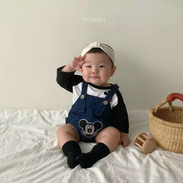 Moran - Korean Baby Fashion - #babyoninstagram - Mickey Denim Dungarees Bodysuit