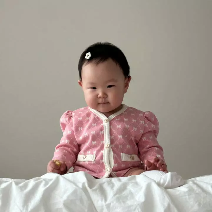 Moran - Korean Baby Fashion - #babyootd - Ribbon Cardigan Bottom Set - 6