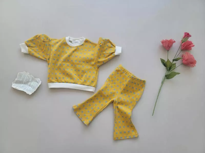 Moran - Korean Children Fashion - #Kfashion4kids - Ribbon Bootscut Top Bottom Set - 2
