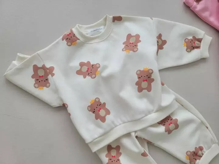 Moran - Korean Children Fashion - #kidzfashiontrend - Crown Bear Top Bottom Set - 4